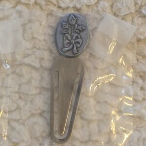 Longaberger Pewter Bookmark Horizon Of Hope Flower Floral Retired Made in USA 3"